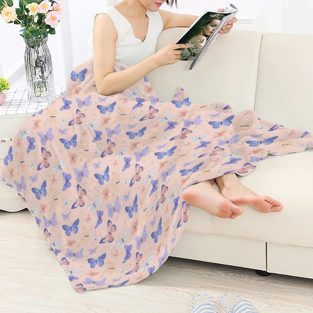 Alt view image 3 of 7 - Butterfly Print Throw Blanket Home Sofa Decoration Cute 51"x59" | Lightweight Cozy Fuzzy, Camping Travel Casual Bed Decor, All Season Use Soft Couch Blanket for Daily