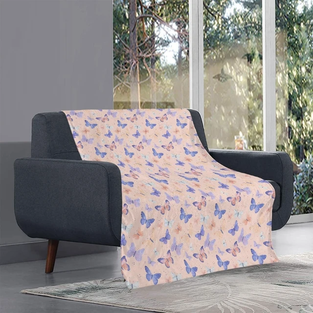 Alt view image 4 of 7 - Butterfly Print Throw Blanket Home Sofa Decoration Cute 51"x59" | Lightweight Cozy Fuzzy, Camping Travel Casual Bed Decor, All Season Use Soft Couch Blanket for Daily