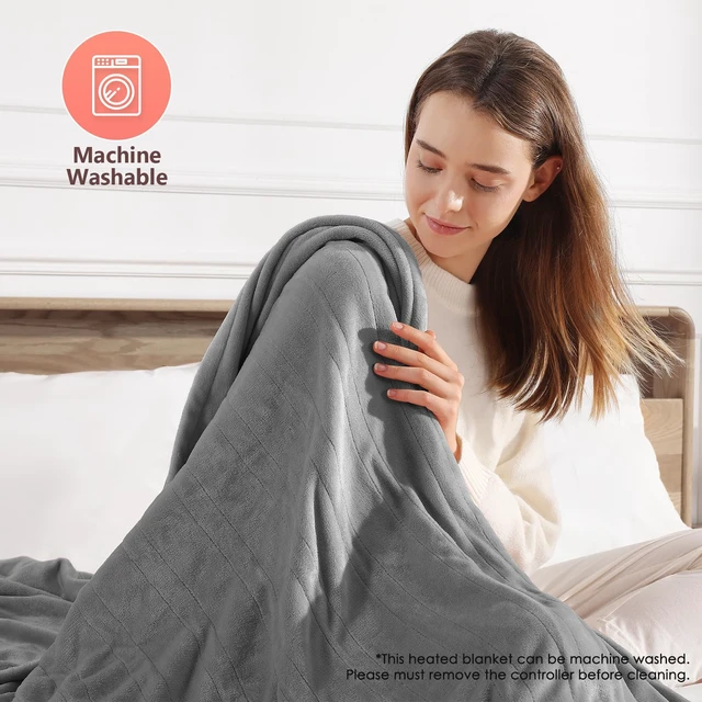 Alt view image 3 of 7 - Electric Blanket Queen Heated Blanket Queen Size 84''X 90'', Silver Gray | Double-Sided Silky Flannel, Dual Controllers, Energy-Efficient Heat, Lower Bills, for Couples/Adults, Great Grandma Gifts