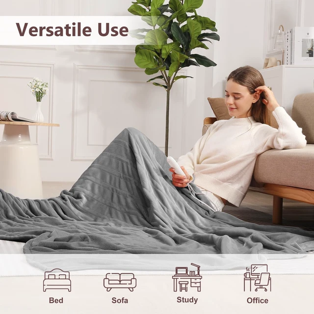 Alt view image 6 of 7 - Electric Blanket Queen Heated Blanket Queen Size 84''X 90'', Silver Gray | Double-Sided Silky Flannel, Dual Controllers, Energy-Efficient Heat, Lower Bills, for Couples/Adults, Great Grandma Gifts