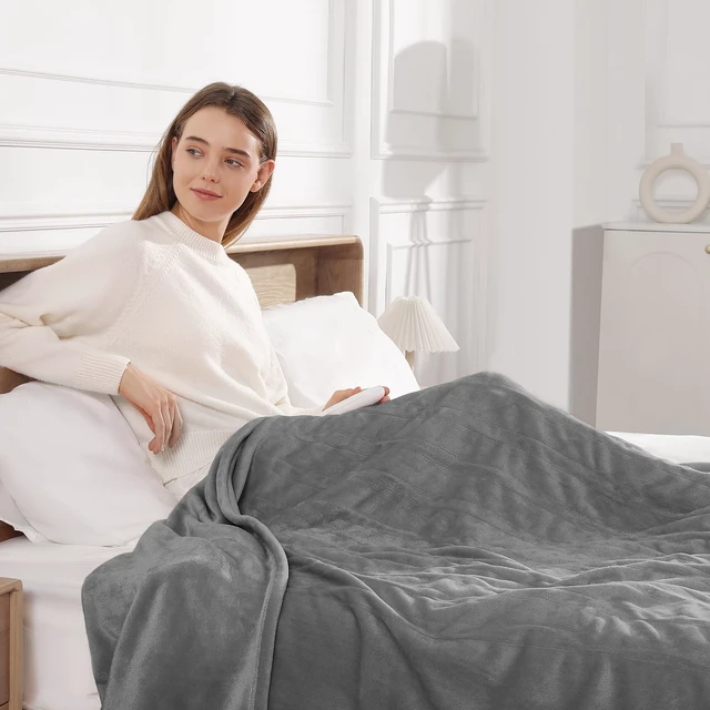 Alt view image 2 of 7 - Electric Blanket Queen Heated Blanket Queen Size 84''X 90'', Silver Gray | Double-Sided Silky Flannel, Dual Controllers, Energy-Efficient Heat, Lower Bills, for Couples/Adults, Great Grandma Gifts
