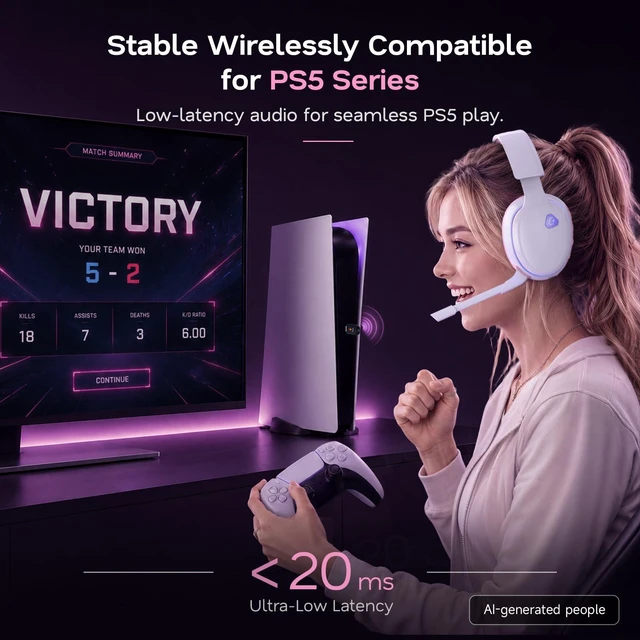 Alt view image 2 of 7 - AOC 2.4GHz Wireless Gaming Headset for PS5, PS4, PC, Switch, 45Hr, Pink | Bluetooth 6.0 Gaming Headphones with Noise Canceling Mic, 7.1 Virtual Surround, Great for Fortnite & Call of Duty/FPS Gamers