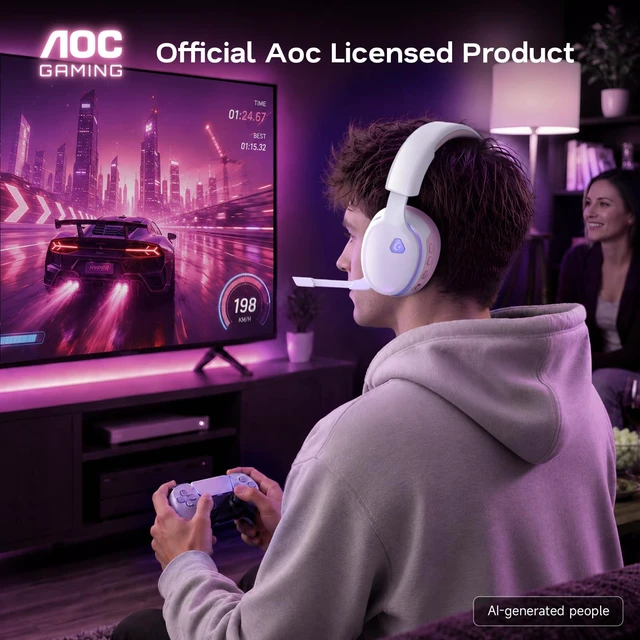 Alt view image 7 of 7 - AOC 2.4GHz Wireless Gaming Headset for PS5, PS4, PC, Switch, 45Hr, Pink | Bluetooth 6.0 Gaming Headphones with Noise Canceling Mic, 7.1 Virtual Surround, Great for Fortnite & Call of Duty/FPS Gamers