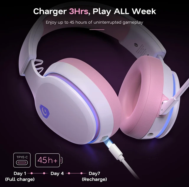 Alt view image 6 of 7 - AOC 2.4GHz Wireless Gaming Headset for PS5, PS4, PC, Switch, 45Hr, Pink | Bluetooth 6.0 Gaming Headphones with Noise Canceling Mic, 7.1 Virtual Surround, Great for Fortnite & Call of Duty/FPS Gamers