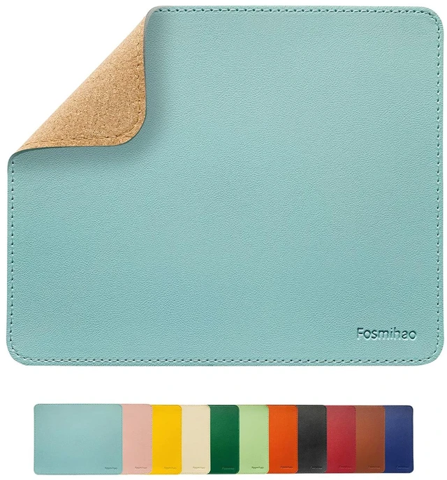 Main image of Leather Mouse Pad - Wooden Double-Side Mousepad with Stitched Edge, Waterproof Ultra Thin Mouse Pad for Computers, Laptop, Office & Home, 10.2 x 8.3 Inch, 1 Pack (Azury)