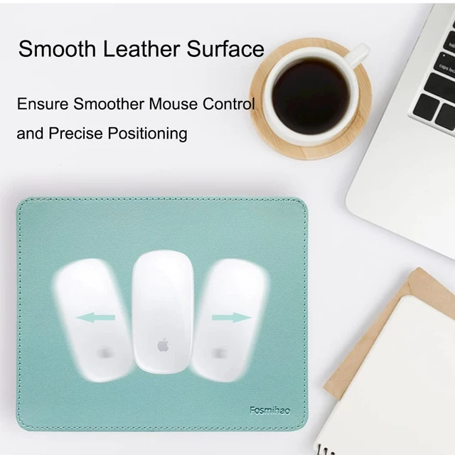 Alt view image 5 of 7 - Leather Mouse Pad - Wooden Double-Side Mousepad with Stitched Edge, Waterproof Ultra Thin Mouse Pad for Computers, Laptop, Office & Home, 10.2 x 8.3 Inch, 1 Pack (Azury)