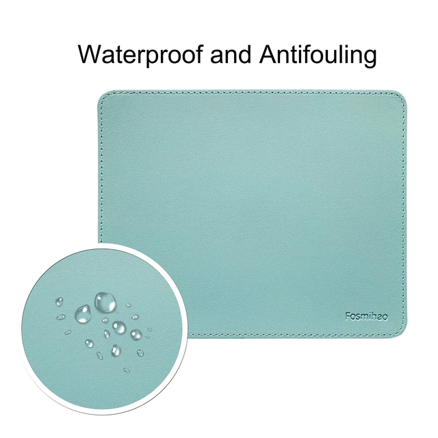 Alt view image 4 of 7 - Leather Mouse Pad - Wooden Double-Side Mousepad with Stitched Edge, Waterproof Ultra Thin Mouse Pad for Computers, Laptop, Office & Home, 10.2 x 8.3 Inch, 1 Pack (Azury)