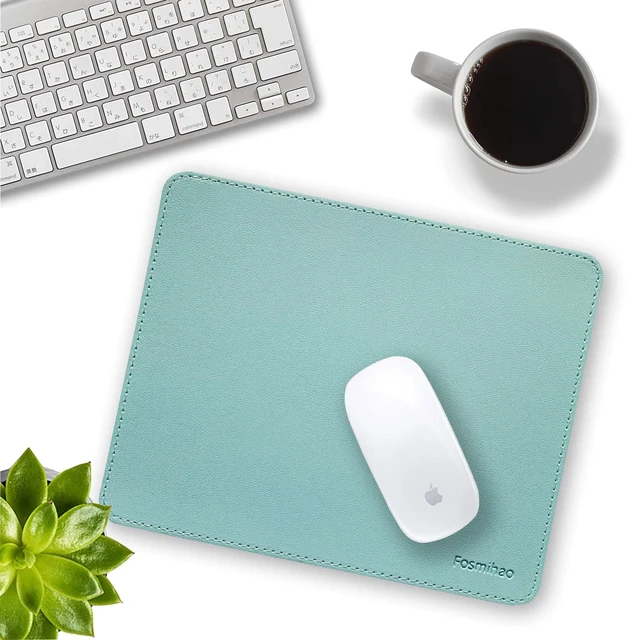 Alt view image 6 of 7 - Leather Mouse Pad - Wooden Double-Side Mousepad with Stitched Edge, Waterproof Ultra Thin Mouse Pad for Computers, Laptop, Office & Home, 10.2 x 8.3 Inch, 1 Pack (Azury)
