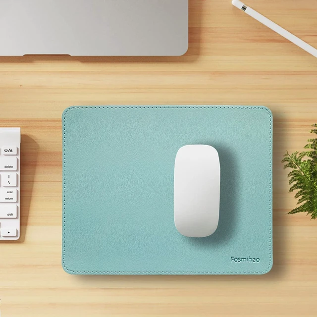 Alt view image 7 of 7 - Leather Mouse Pad - Wooden Double-Side Mousepad with Stitched Edge, Waterproof Ultra Thin Mouse Pad for Computers, Laptop, Office & Home, 10.2 x 8.3 Inch, 1 Pack (Azury)