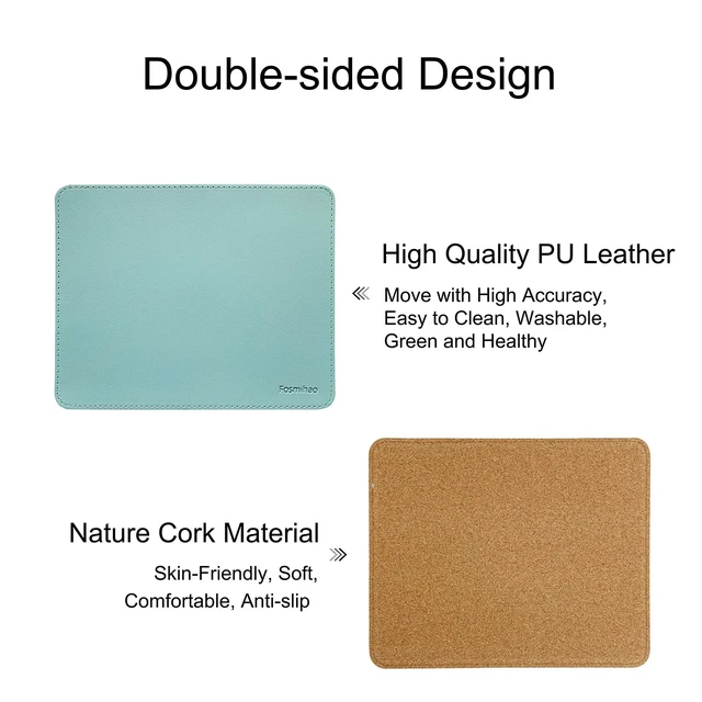 Alt view image 2 of 7 - Leather Mouse Pad - Wooden Double-Side Mousepad with Stitched Edge, Waterproof Ultra Thin Mouse Pad for Computers, Laptop, Office & Home, 10.2 x 8.3 Inch, 1 Pack (Azury)