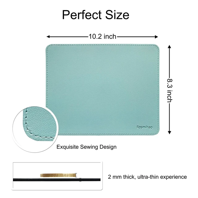 Alt view image 3 of 7 - Leather Mouse Pad - Wooden Double-Side Mousepad with Stitched Edge, Waterproof Ultra Thin Mouse Pad for Computers, Laptop, Office & Home, 10.2 x 8.3 Inch, 1 Pack (Azury)