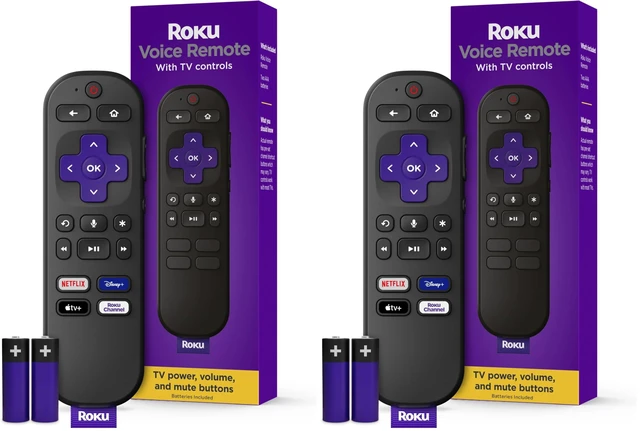 Main image of Voice Remote Replacement TV Remote Control with Voice Control, Simple Setup, & Pre-Set App Shortcuts - Compatible with TV, Players, & Audio Devices (Pack of 2)