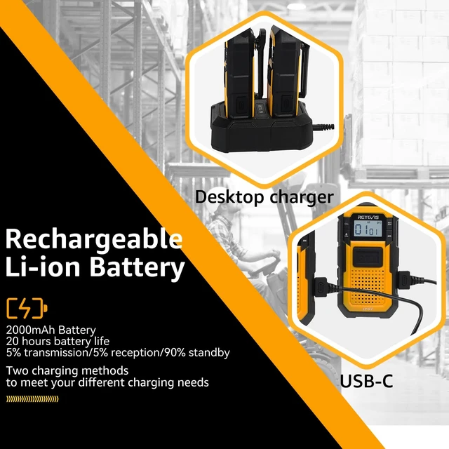 Alt view image 4 of 7 - RB48 FRS Walkie Talkies Long Range,Mil-Standards 810H Two Way Radio | Rugged&IP67 Waterproof & Floating, Emergency Radio, Heavy-Duty,Dual PTT,Vibration Alert,NOAA,Rechargeable,20hr Battery,2 Pack