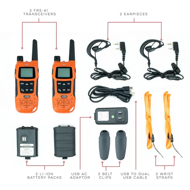 Alt view image 2 of 7 - FRS-A1 2-Pack Walkie Talkies for Adults, License-Free FRS Two-Way Radios with USB-C Charging, NOAA Weather, Dual Watch, Named Channels, Tone Scan, IP54 (Orange)