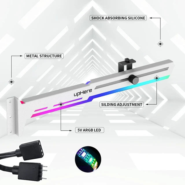 Alt view image 2 of 7 - 5V Addressable RGB White Graphics Card GPU Brace Support Video Card Sag Holder,Built-in 5V ARGB Strip,Adjustable Length and Height Support,G276WTARGB