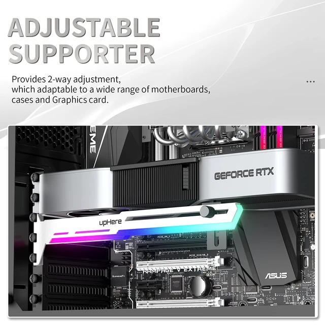 Alt view image 3 of 7 - 5V Addressable RGB White Graphics Card GPU Brace Support Video Card Sag Holder,Built-in 5V ARGB Strip,Adjustable Length and Height Support,G276WTARGB
