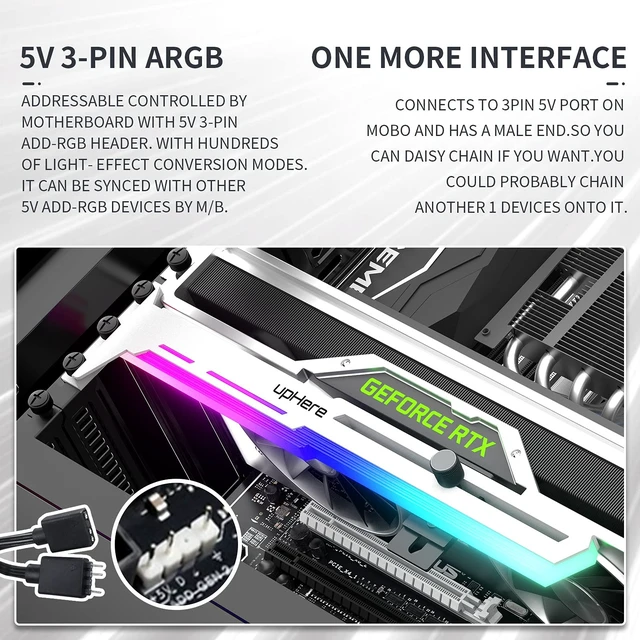 Alt view image 4 of 7 - 5V Addressable RGB White Graphics Card GPU Brace Support Video Card Sag Holder,Built-in 5V ARGB Strip,Adjustable Length and Height Support,G276WTARGB