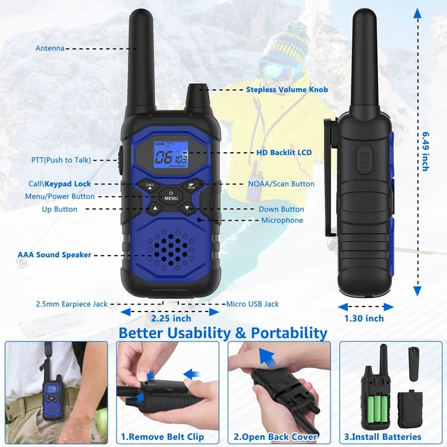 Alt view image 3 of 6 - 2 Way Radios for Adults Long Range Walkie Talkies Kids Rechargeable 4 Pack