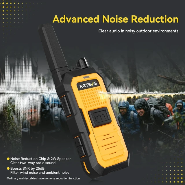 Alt view image 2 of 7 - RB48A IP67 Waterproof Walkie Talkies, Jobsite Two Way Radios | Floating, Noise Canceling-25 dB Higher SNR with Acoustic Tube Earpieces,23-Hr Runtime, License Free- for Construction, 2 Pack