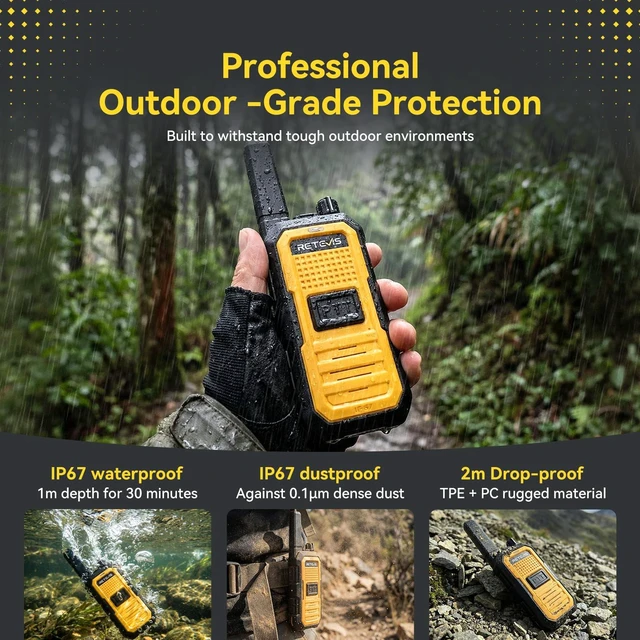 Alt view image 3 of 7 - RB48A IP67 Waterproof Walkie Talkies, Jobsite Two Way Radios | Floating, Noise Canceling-25 dB Higher SNR with Acoustic Tube Earpieces,23-Hr Runtime, License Free- for Construction, 2 Pack