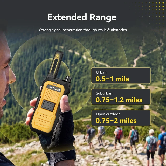 Alt view image 5 of 7 - RB48A IP67 Waterproof Walkie Talkies, Jobsite Two Way Radios | Floating, Noise Canceling-25 dB Higher SNR with Acoustic Tube Earpieces,23-Hr Runtime, License Free- for Construction, 2 Pack
