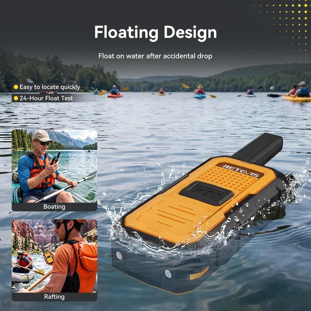 Alt view image 7 of 7 - RB48A IP67 Waterproof Walkie Talkies, Jobsite Two Way Radios | Floating, Noise Canceling-25 dB Higher SNR with Acoustic Tube Earpieces,23-Hr Runtime, License Free- for Construction, 2 Pack