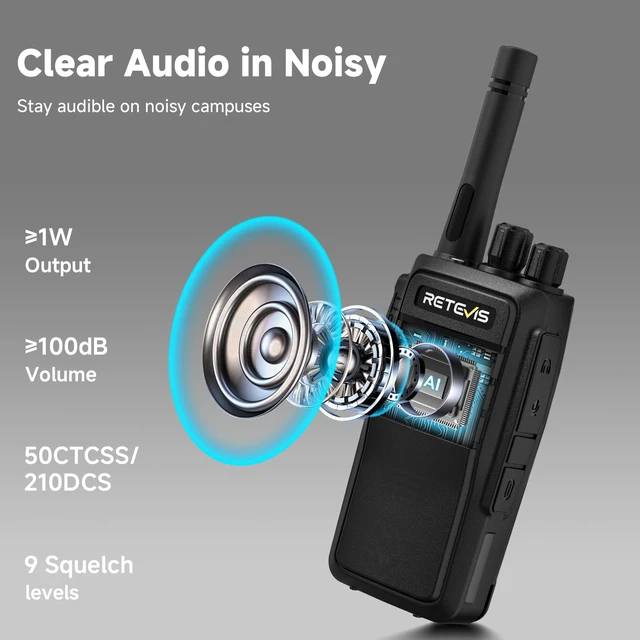 Alt view image 4 of 7 - RT21 Walkie Talkies for Adults, 2 Way Radio Long Range 4 Pack | License-Free FRS for K 12 School, IP54, Voice Battery Check, Upgraded Type-C Charging, Emergency Alarm, Rugged for Daily Use