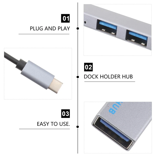Alt view image 7 of 7 - USB Hub 4-Port OTG Data Dock Type-C to USB 2.0 Adapter Compact 3.1 Hub for Laptop Pc Accessories Plug and Play