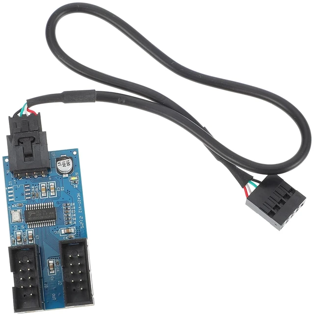 Main image of USB 2.0 9-Pin Motherboard Header Extension Splitter Cable | Dual 9-pin Connector, Pcb Build, Shielded Cable, Adhesive Sticker, for Computer Chassis Install