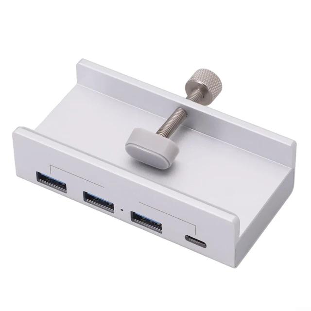 Alt view image 3 of 7 - 4 Ports USB 3.0 Hub Aluminum Docking Station with Clamp, 5Gbps Data Transfer Splitter Adapter for PC Laptop Monitor Edge 10-32mm, Silver