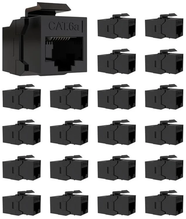 Main image of 20 Pack CAT6A RJ45 Keystone Couplers | Ethernet Keystone Jack Female to Female RJ45 Couplers UTP for Cat6a/Cat6/Cat5e/Cat5 Network Cable Black
