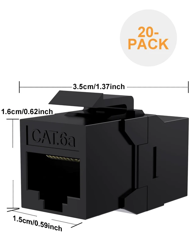 Alt view image 2 of 7 - 20 Pack CAT6A RJ45 Keystone Couplers | Ethernet Keystone Jack Female to Female RJ45 Couplers UTP for Cat6a/Cat6/Cat5e/Cat5 Network Cable Black