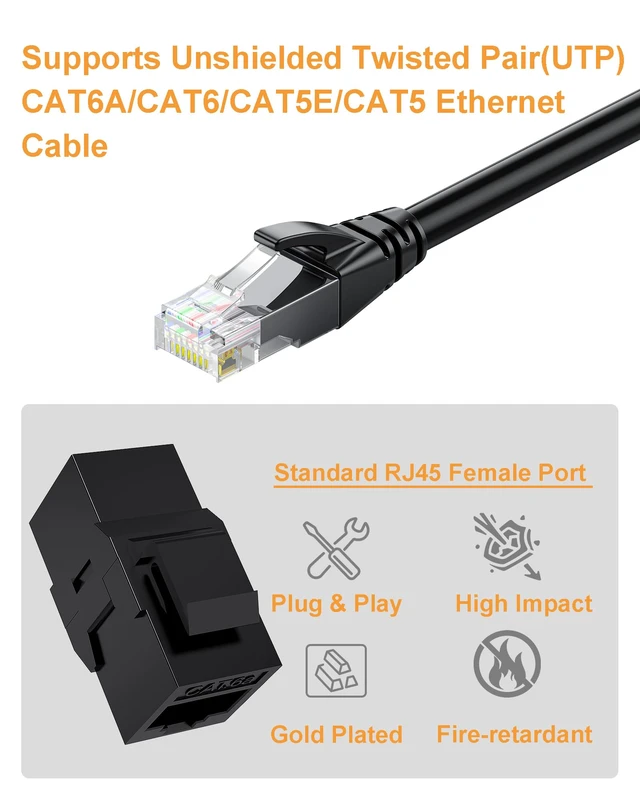 Alt view image 4 of 7 - 20 Pack CAT6A RJ45 Keystone Couplers | Ethernet Keystone Jack Female to Female RJ45 Couplers UTP for Cat6a/Cat6/Cat5e/Cat5 Network Cable Black