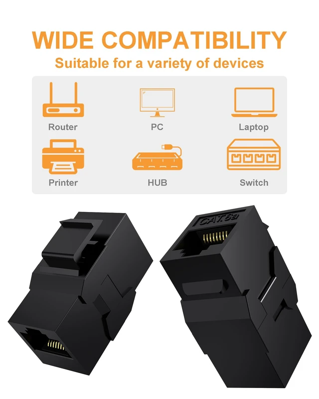 Alt view image 3 of 7 - 20 Pack CAT6A RJ45 Keystone Couplers | Ethernet Keystone Jack Female to Female RJ45 Couplers UTP for Cat6a/Cat6/Cat5e/Cat5 Network Cable Black