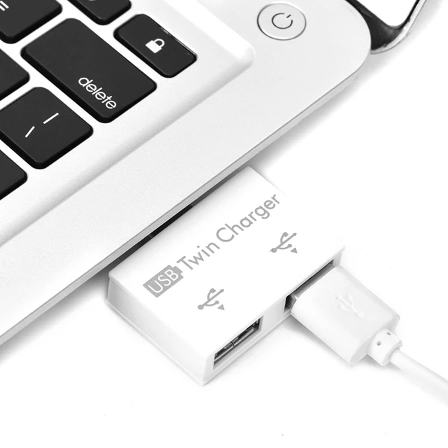 Alt view image 4 of 7 - USB 2.0 Hub Splitter Adapter, 2Port USB Twin Charger Converter Concentrator for Charging Two Devices Simultaneously, Small Portable Plug and Play, Durable White (White)