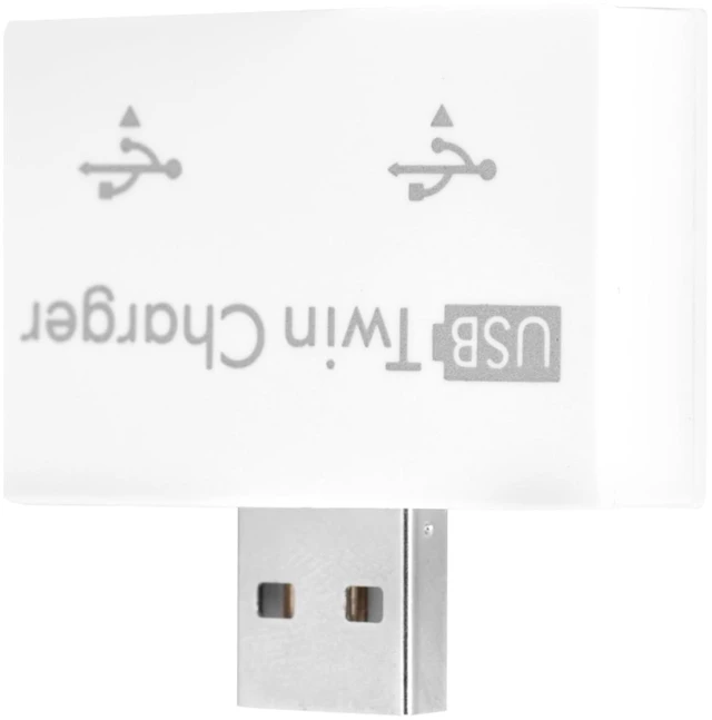 Main image of USB 2.0 Hub Splitter Adapter, 2Port USB Twin Charger Converter Concentrator for Charging Two Devices Simultaneously, Small Portable Plug and Play, Durable White (White)