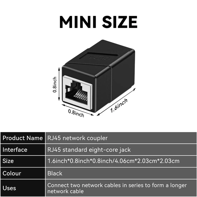 Alt view image 2 of 6 - RJ45 Coupler, 2 Pack Ethernet Adapters Female to Female, Patch Cable Extender Adapter, 8-Pin Modular Straight Through, Network Connectors for Cat8/Cat7/Cat6/Cat6a/Cat5e/Cat5 Cable(Black)