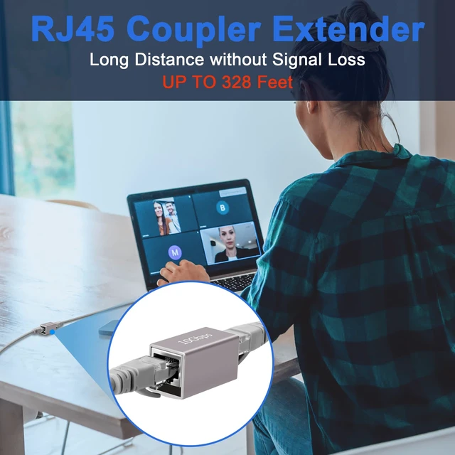Alt view image 4 of 4 - 2-Pack Ethernet Coupler 10Gbps, Aluminum Alloy Shell RJ45 Ethernet Female to Female Coupler Adapter Extender for Cat7/Cat6a/CAT6/CAT5e/ Cat5 Network LAN Cable, 328 Feet Long Distance Extend