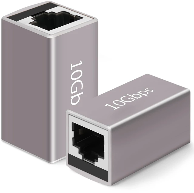 Main image of 2-Pack Ethernet Coupler 10Gbps, Aluminum Alloy Shell RJ45 Ethernet Female to Female Coupler Adapter Extender for Cat7/Cat6a/CAT6/CAT5e/ Cat5 Network LAN Cable, 328 Feet Long Distance Extend