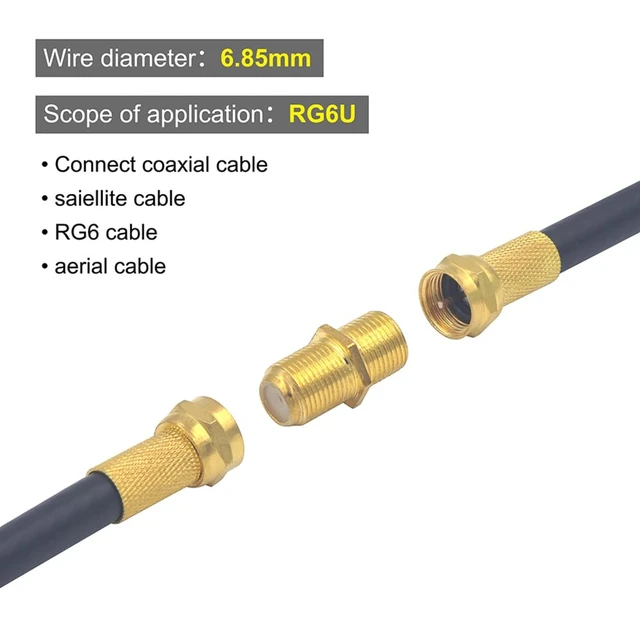 Alt view image 4 of 6 - RG6 Coax Cable Connector F-Type Female to Female Gold Plated 2 Pack | Low Insertion Loss, Corrosion-Resistant, 75-Ohm Signal Path, TV & Satellite Feeds