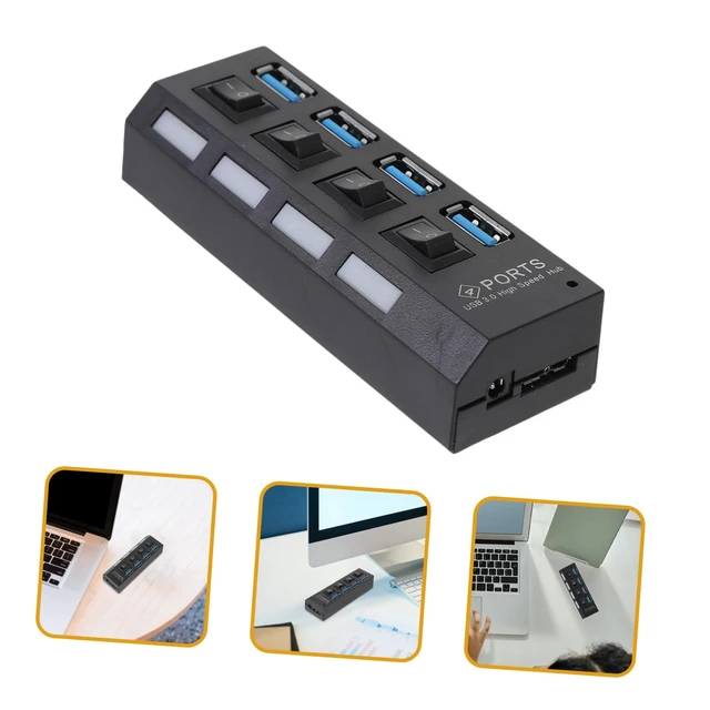 Alt view image 3 of 7 - Port High Speed Hub with Independent USB Concentrator for Laptop and Gaming Overload Protection USB Extender with External Power Support Black US Plug