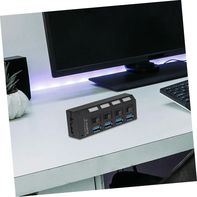 Alt view image 4 of 7 - Port High Speed Hub with Independent USB Concentrator for Laptop and Gaming Overload Protection USB Extender with External Power Support Black US Plug