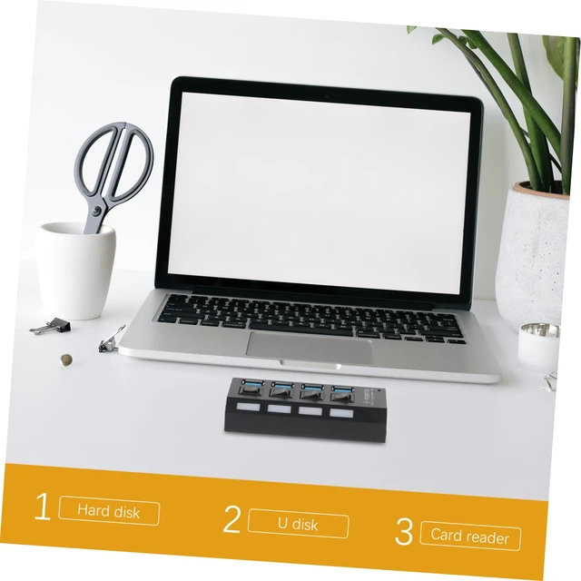 Alt view image 6 of 7 - Port High Speed Hub with Independent USB Concentrator for Laptop and Gaming Overload Protection USB Extender with External Power Support Black US Plug