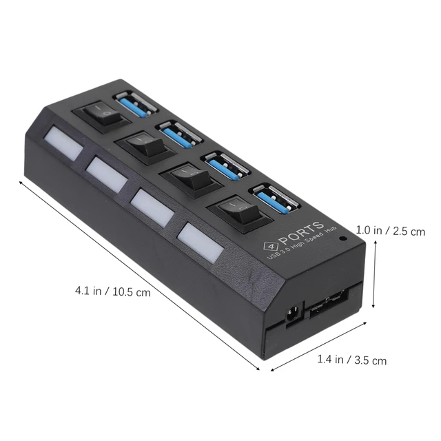 Alt view image 7 of 7 - Port High Speed Hub with Independent USB Concentrator for Laptop and Gaming Overload Protection USB Extender with External Power Support Black US Plug