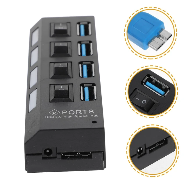 Alt view image 4 of 7 - 1Pc USB Hub Port High Speed USB Concentrator with Overload Protection Compatible with USB for Laptop and More Black US Plug