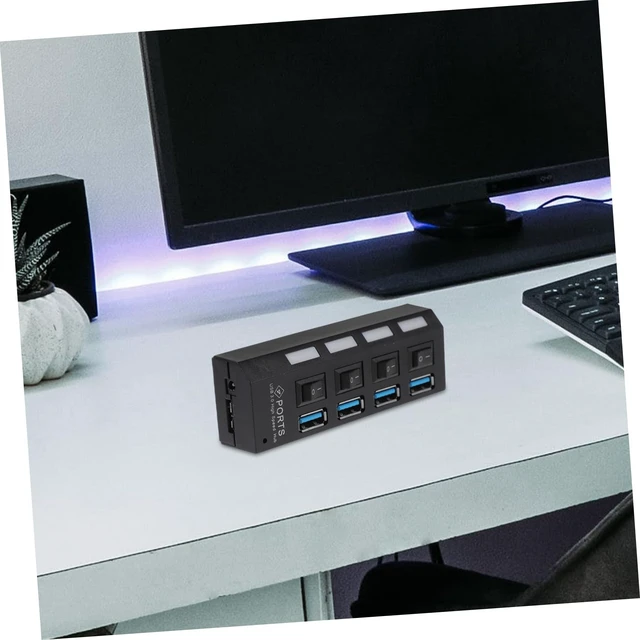 Alt view image 6 of 7 - 1Pc USB Hub Port High Speed USB Concentrator with Overload Protection Compatible with USB for Laptop and More Black US Plug