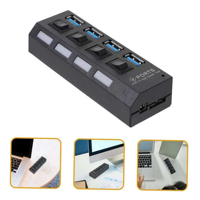 Alt view image 5 of 7 - 1Pc USB Hub Port High Speed USB Concentrator with Overload Protection Compatible with USB for Laptop and More Black US Plug