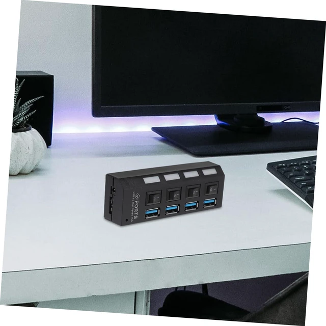 Alt view image 3 of 7 - Independent Hub Port High Speed Data Transfer USB Concentrator with Chip External Power Support Overload Protection Black US Plug for Computers and Laptops