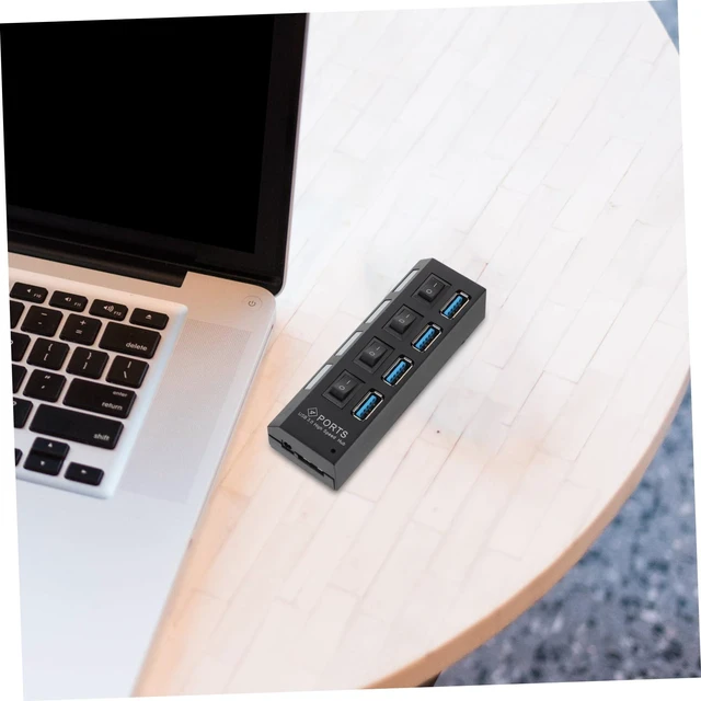 Alt view image 4 of 7 - Independent Hub Port High Speed Data Transfer USB Concentrator with Chip External Power Support Overload Protection Black US Plug for Computers and Laptops
