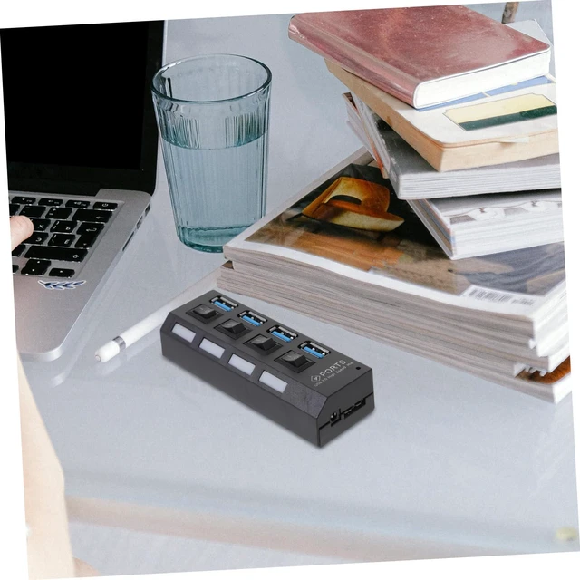 Alt view image 5 of 7 - Independent Hub Port High Speed Data Transfer USB Concentrator with Chip External Power Support Overload Protection Black US Plug for Computers and Laptops